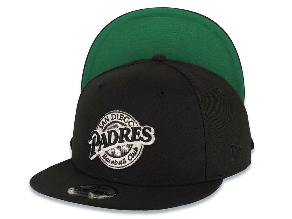 San Diego Padres New Era MLB 9FIFTY 950 Snapback Cap Hat Black Crown/Visor Black/White Baseball Club Logo Green UV
