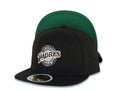 (Youth) San Diego Padres New Era MLB 59FIFTY 5950 Kid Fitted Cap Hat Black Crown/Visor White/Black Baseball Club Logo Green UV