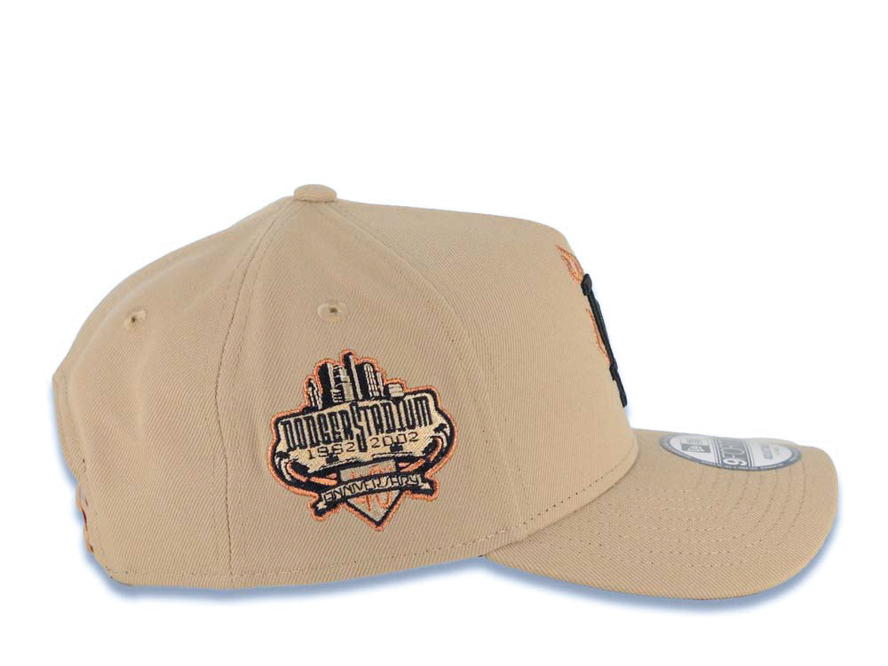 Los Angeles Dodgers New Era MLB 9FORTY 940 AdjustableA-Frame Cap Hat Khaki Crown/Visor Black With Metallic Orange Fire Logo Stadium Side Patch Gray UV