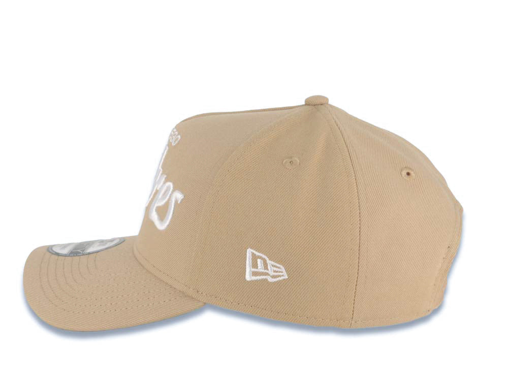 San Diego Padres New Era MLB 9FORTY 940 Adjustable A-Frame Cap Hat Khaki Crown/Visor White Script/Text Logo 40th Anniversary Side Patch Gray UV