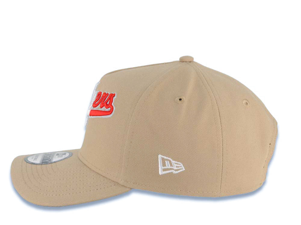 Los Angeles Dodgers New Era MLB 9FORTY 940 Adjustable A-Frame Cap Hat Khaki Crown/Visor Green/White/Red Script Logo Mexico Flag Side Patch Gray UV