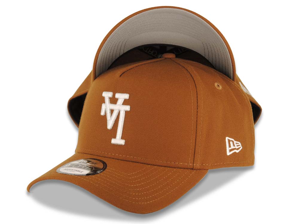 Los Angeles Dodgers New Era MLB 9FORTY 940 Adjustable A-Frame Cap Hat Brown Crown/Visor White Upside Down Logo