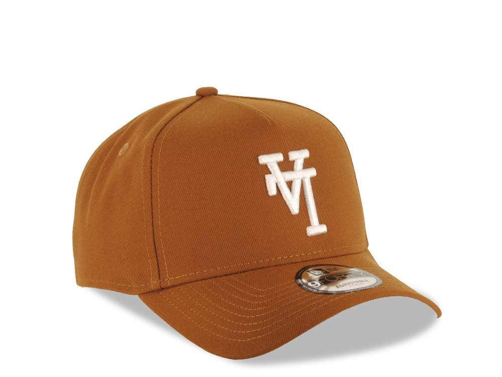 Los Angeles Dodgers New Era MLB 9FORTY 940 Adjustable A-Frame Cap Hat Brown Crown/Visor White Upside Down Logo
