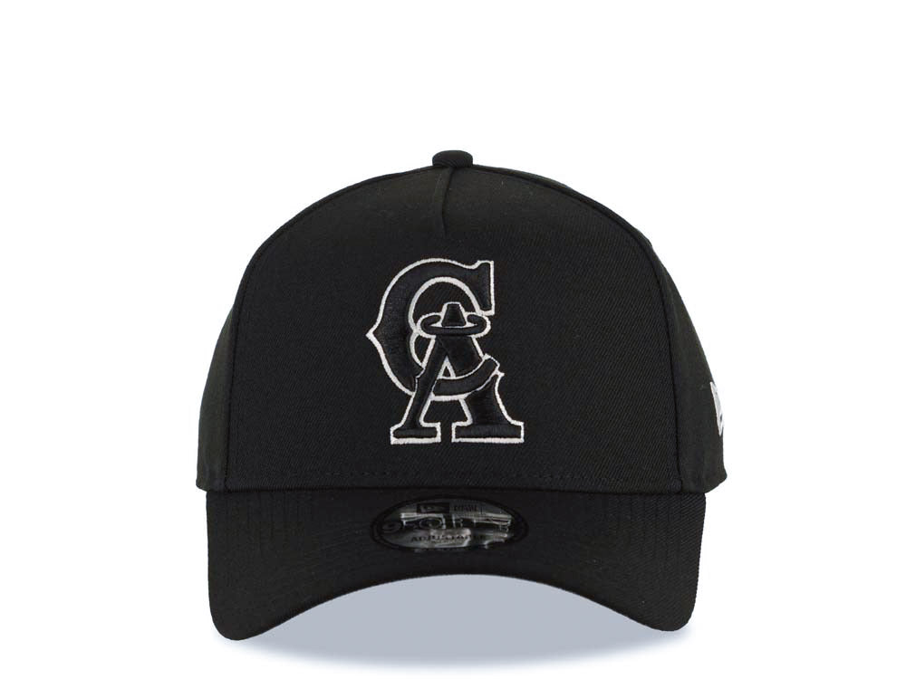 California Angels New Era MLB 9FORTY 940 Adjustable A-Frame Cap Hat Black Crown/Visor Black/White CA Logo Gray UV