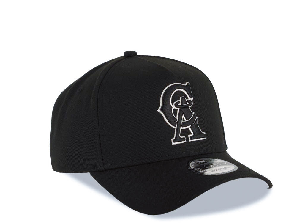 California Angels New Era MLB 9FORTY 940 Adjustable A-Frame Cap Hat Black Crown/Visor Black/White CA Logo Gray UV
