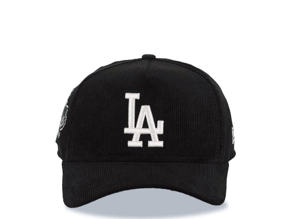 (Corduroy) Los Angeles Dodgers New Era MLB 9FORTY 940 Adjustable A-Frame Cap Hat Black Crown/Visor White Logo Stadium Side Patch Gray UV