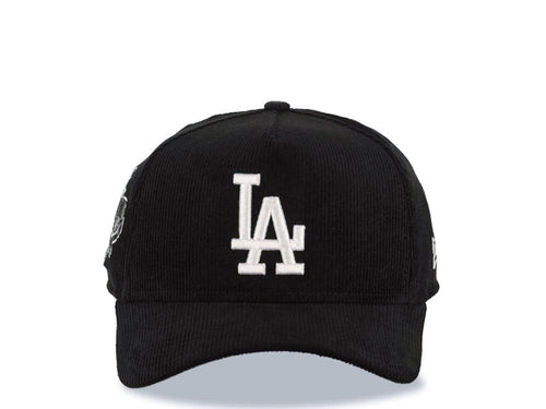 (Corduroy) Los Angeles Dodgers New Era MLB 9FORTY 940 Adjustable A-Frame Cap Hat Black Crown/Visor White Logo Stadium Side Patch Gray UV