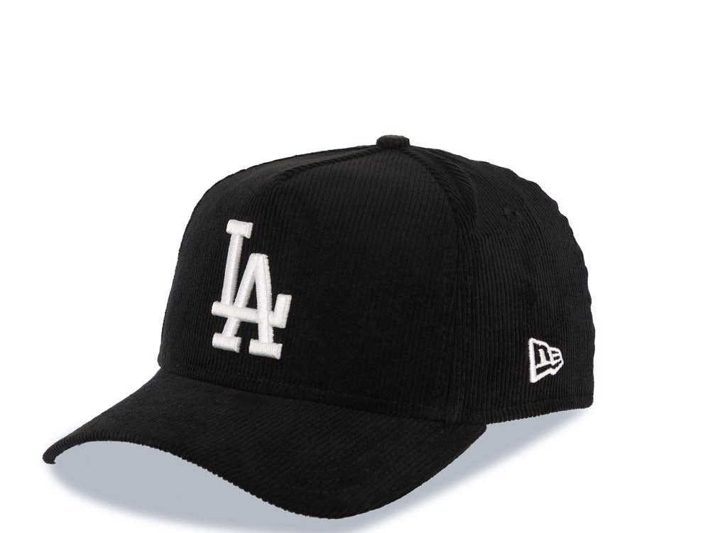 (Corduroy) Los Angeles Dodgers New Era MLB 9FORTY 940 Adjustable A-Frame Cap Hat Black Crown/Visor White Logo Stadium Side Patch Gray UV