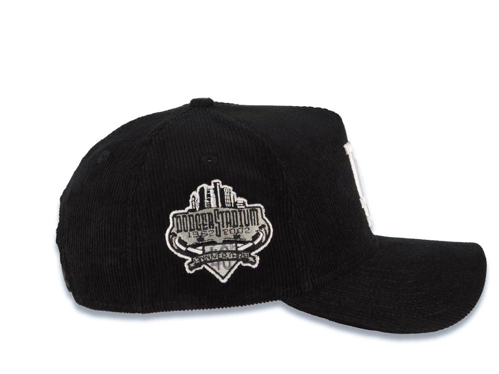 (Corduroy) Los Angeles Dodgers New Era MLB 9FORTY 940 Adjustable A-Frame Cap Hat Black Crown/Visor White Logo Stadium Side Patch Gray UV