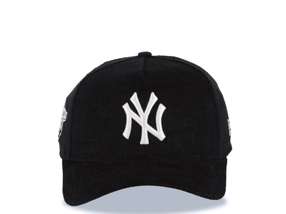 (Corduroy) New York Yankees New Era MLB 9FORTY 940 Adjustable A-Frame Cap Hat Black Crown/Visor White Logo 1998 World Series Side Patch Gray UV