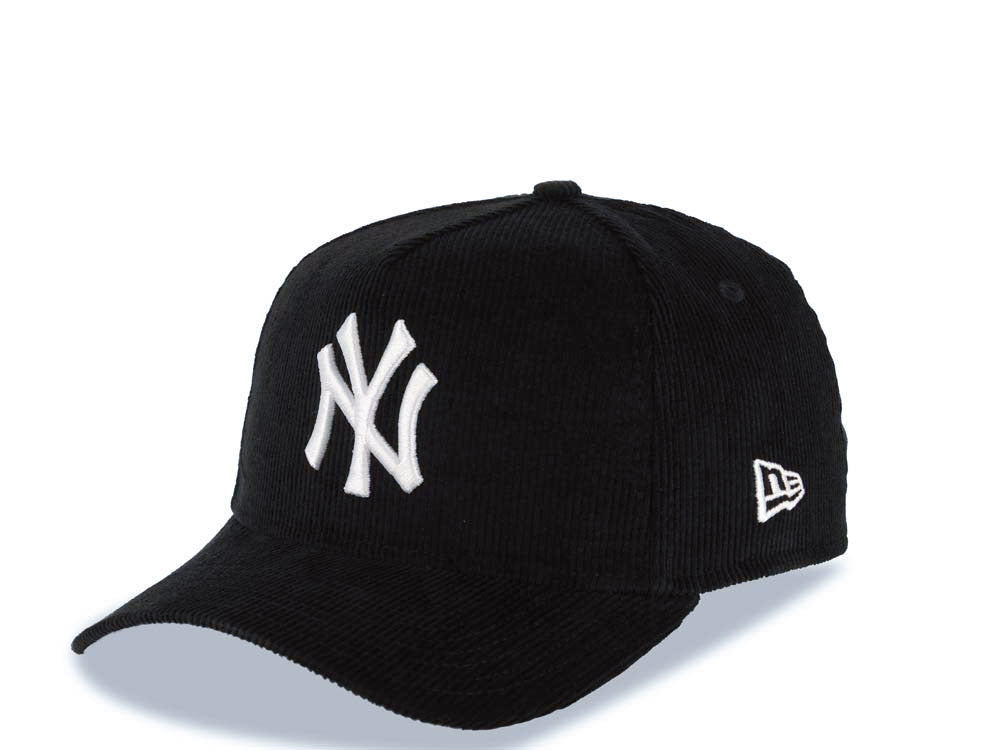 (Corduroy) New York Yankees New Era MLB 9FORTY 940 Adjustable A-Frame Cap Hat Black Crown/Visor White Logo 1998 World Series Side Patch Gray UV