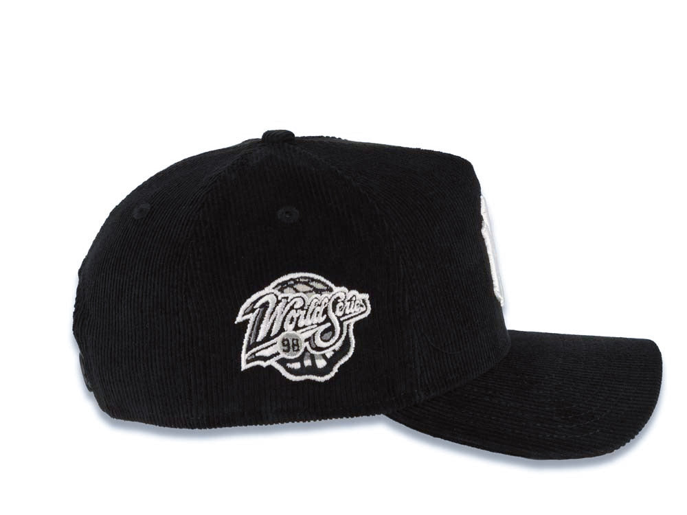 (Corduroy) New York Yankees New Era MLB 9FORTY 940 Adjustable A-Frame Cap Hat Black Crown/Visor White Logo 1998 World Series Side Patch Gray UV