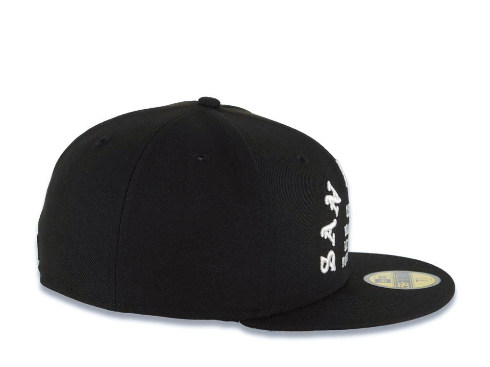San Diego Padres New Era MLB 59FIFTY 5950 Fitted Cap Hat Black Crown/Visor White Logo 1969 Major League Baseball Text/Script Writing