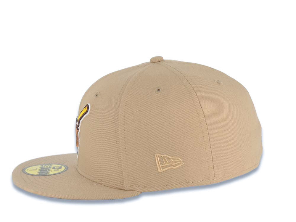 San Diego Padres New Era MLB 59FIFTY 5950 Fitted Cap Hat Khaki Crown/Visor Brown/Yellow Swinging Friar Logo 20th Anniversary Petco Park Side Patch