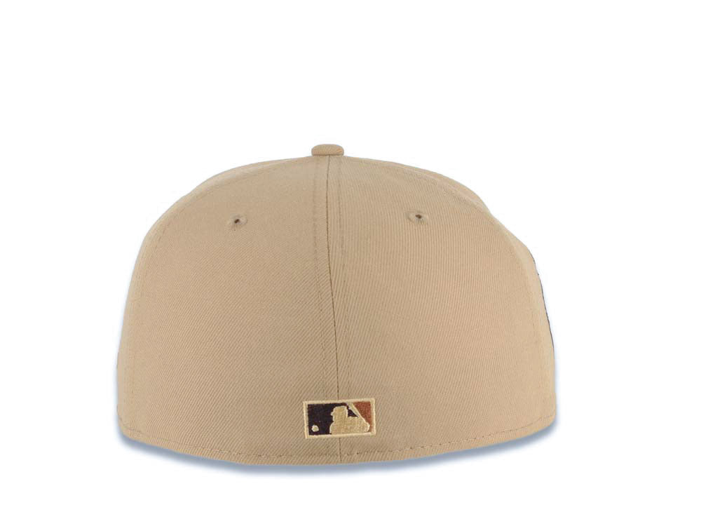 San Diego Padres New Era MLB 59FIFTY 5950 Fitted Cap Hat Khaki Crown/Visor Brown/Yellow Swinging Friar Logo 20th Anniversary Petco Park Side Patch