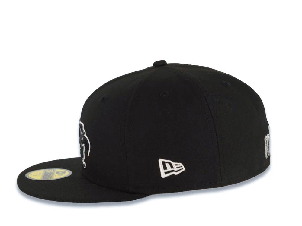 Mexico Aztec New Era WBC 59FIFTY 5950 Fitted Cap Hat Black Crown/Visor White Headdress Logo Mexico Flag Side Patch Gray UV