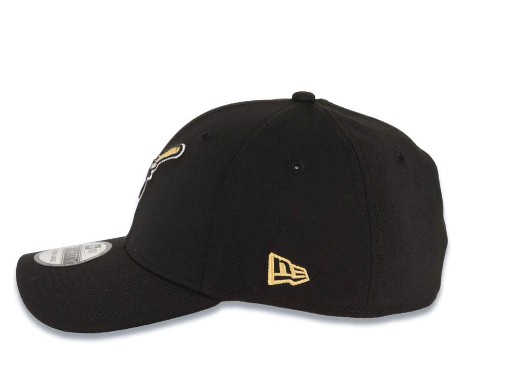 San Diego Padres New Era MLB 39THIRTY 3930 Flexfit Cap Hat Black Crown/Visor Maroon/Yellow Swinging Friar Logo 25th Anniversary Side Patch Gray UV