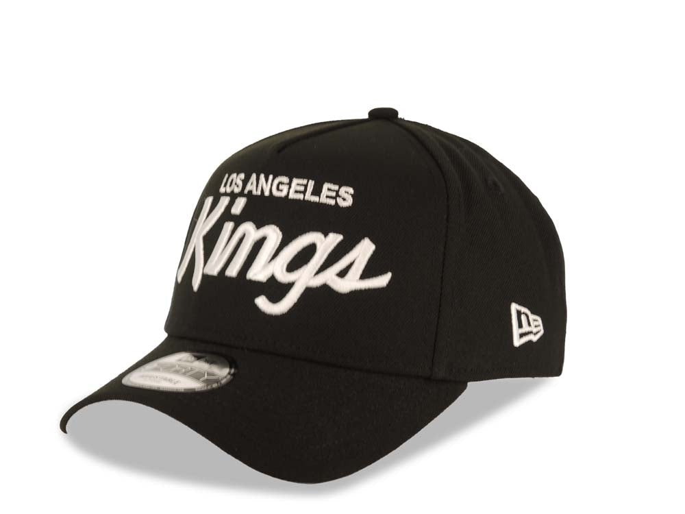 Los Angeles Kings New Era NHL 9FORTY 940 Adjustable A-Frame Cap Hat Black Crown/Visor White Script Logo 2x Champions Side Patch