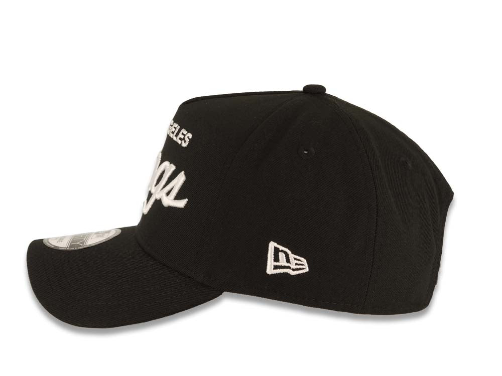 Los Angeles Kings New Era NHL 9FORTY 940 Adjustable A-Frame Cap Hat Black Crown/Visor White Script Logo 2x Champions Side Patch