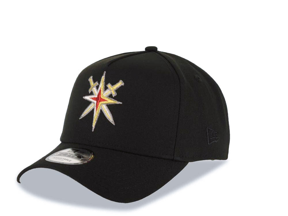Las Vegas Golden Knights New Era NHL 9FORTY 940 Adjustable A-Frame Cap Hat Black Crown/Visor Red/Metallic Gold/White Logo 2017-2018 Inaugural Season Patch
