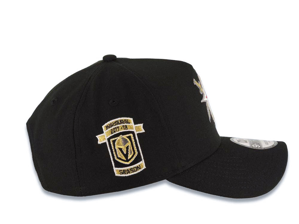 Las Vegas Golden Knights New Era NHL 9FORTY 940 Adjustable A-Frame Cap Hat Black Crown/Visor Red/Metallic Gold/White Logo 2017-2018 Inaugural Season Patch
