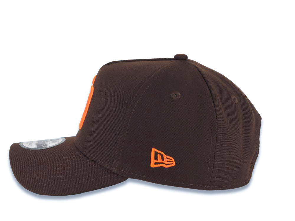 San Diego Padres New Era MLB 9FORTY 940 Adjustable A-Frame Cap Hat Brown Crown/Visor Orange Logo Stadium Side Patch Green UV