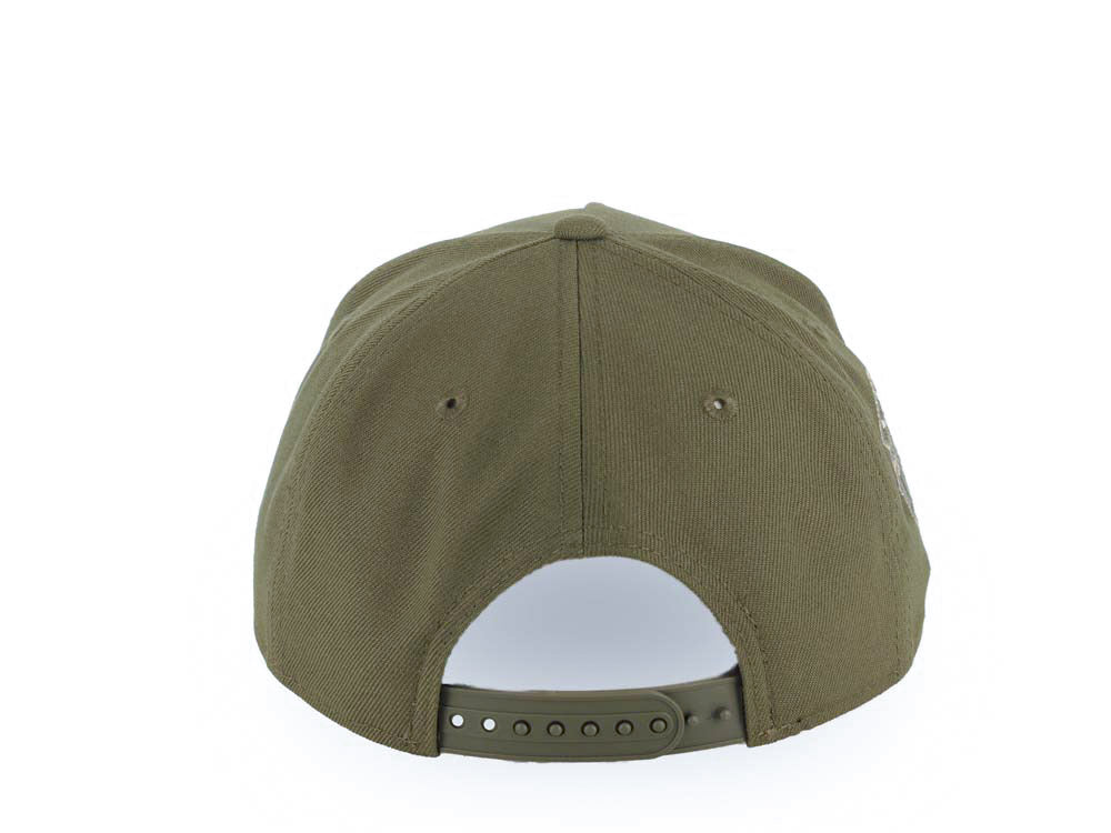 San Diego Padres New Era MLB 9FORTY 940 Adjustable A-Frame Cap Hat Olive Green Crown/Visor White Logo 25th Anniversary Side Patch Gray UV