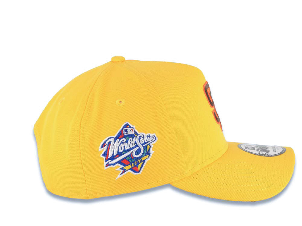 San Diego Padres New Era MLB 9FORTY 940 Adjustable A-Frame Cap Hat Yellow Crown/Visor Brown/Orange Logo 1998 World Series Side Patch Green UV