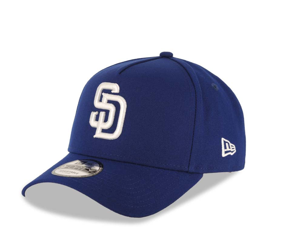 San Diego Padres New Era MLB 9FORTY 940 Adjustable A-Frame Cap Hat Royal Blue Crown/Visor White Logo 1984 World Series Side Patch Gray UV
