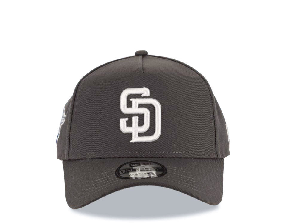San Diego Padres New Era MLB 9FORTY 940 Adjustable A-Frame Cap Hat Gray Crown/Visor White Logo 1998 World Series Side Patch Gray UV