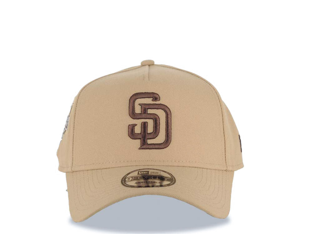 San Diego Padres New Era MLB 9FORTY 940 Adjustable A-Frame Cap Hat Khaki Crown/Visor Brown Logo 1992 All-Star Game Side Patch Gray UV