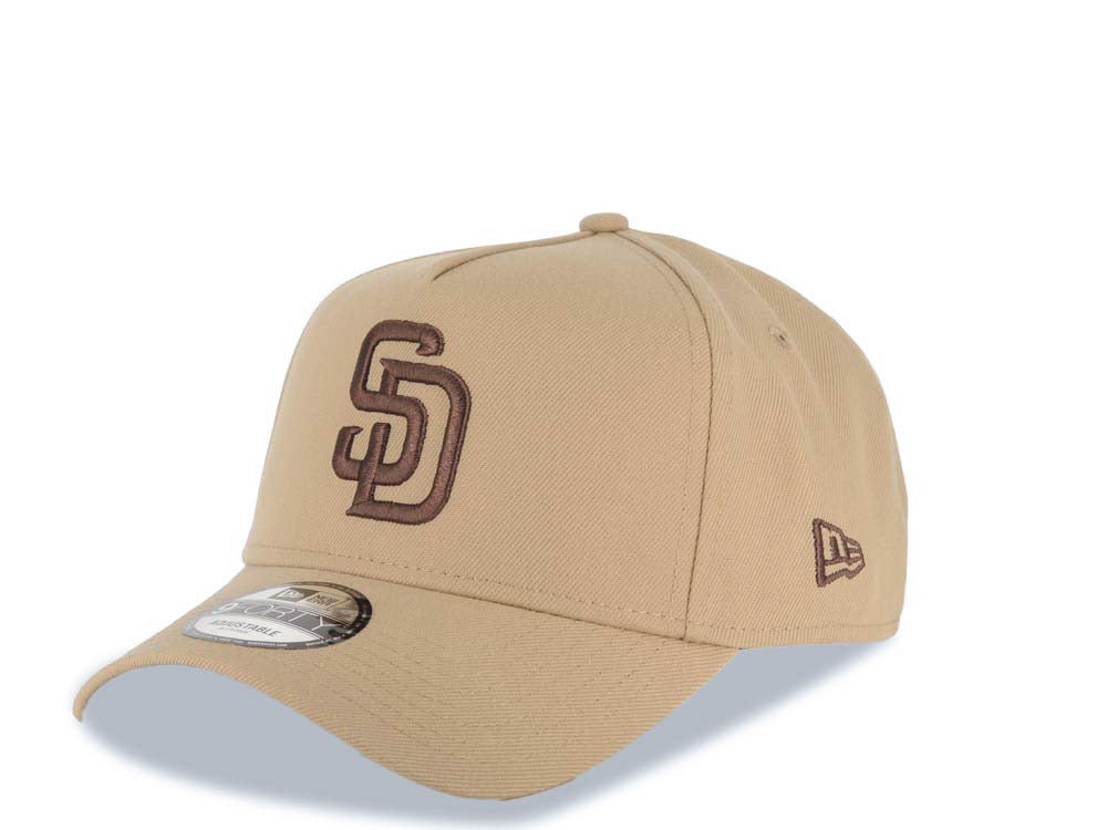 San Diego Padres New Era MLB 9FORTY 940 Adjustable A-Frame Cap Hat Khaki Crown/Visor Brown Logo 1992 All-Star Game Side Patch Gray UV