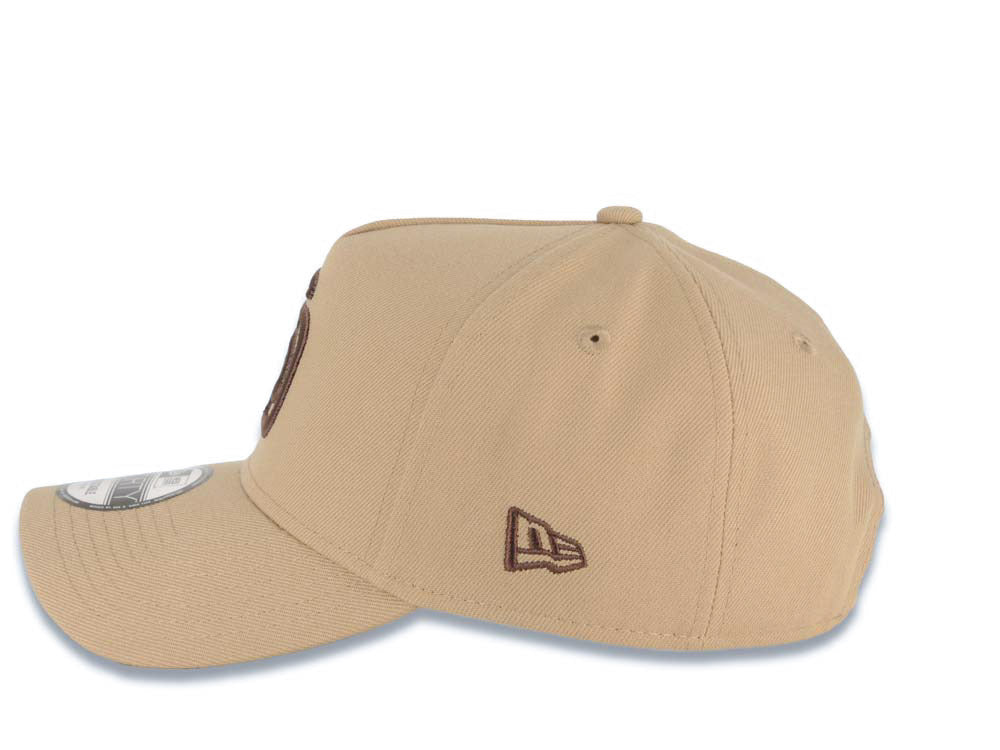 San Diego Padres New Era MLB 9FORTY 940 Adjustable A-Frame Cap Hat Khaki Crown/Visor Brown Logo 1992 All-Star Game Side Patch Gray UV