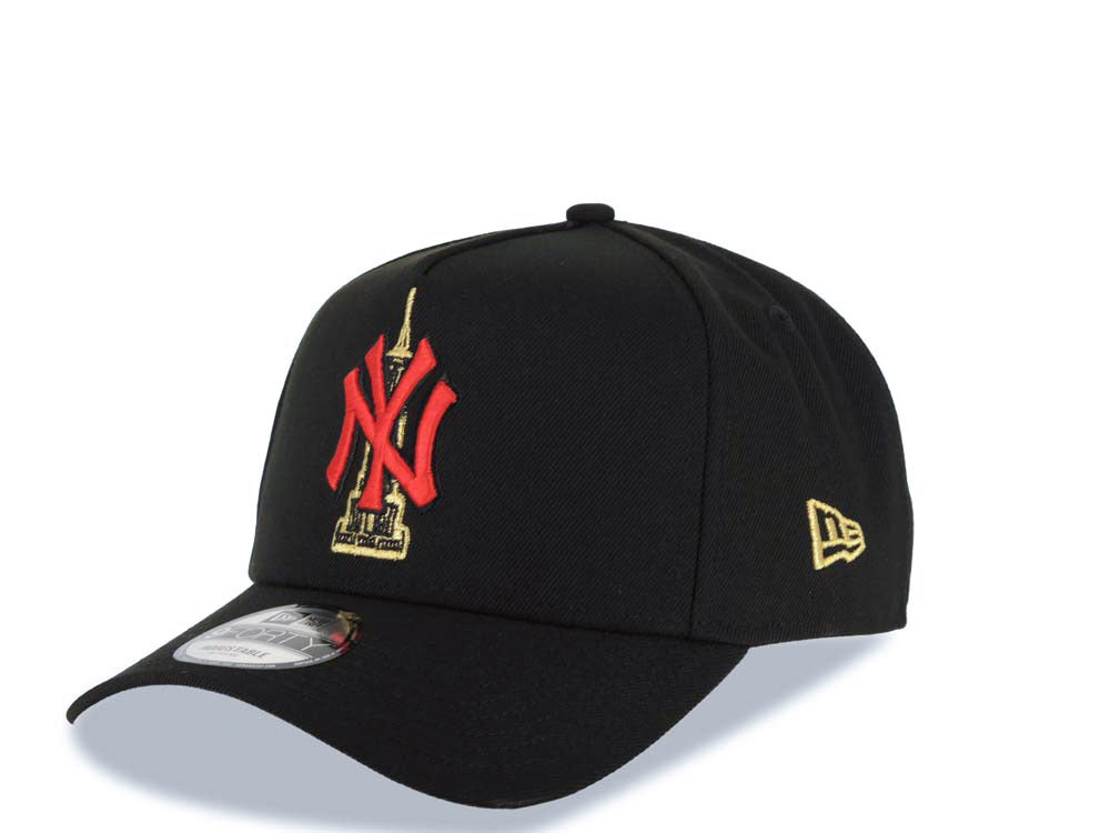 New York Yankees New Era MLB 9FORTY 940 Adjustable A-Frame Empire Cap Hat Black Crown/Visor Red/Metallic Gold/Black Logo 1998 World Series Side Patch