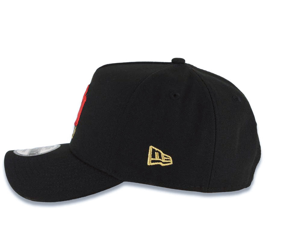 New York Yankees New Era MLB 9FORTY 940 Adjustable A-Frame Empire Cap Hat Black Crown/Visor Red/Metallic Gold/Black Logo 1998 World Series Side Patch
