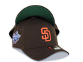 San Diego Padres New Era MLB 9FORTY 940 Adjustable A-Frame Cap Hat Brown Crown/Visor Orange Logo 1998 World Series Side Patch Green UV