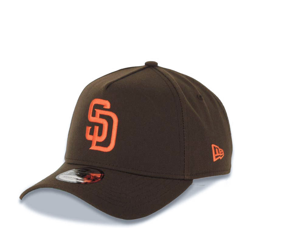 San Diego Padres New Era MLB 9FORTY 940 Adjustable A-Frame Cap Hat Brown Crown/Visor Orange Logo 1998 World Series Side Patch Green UV