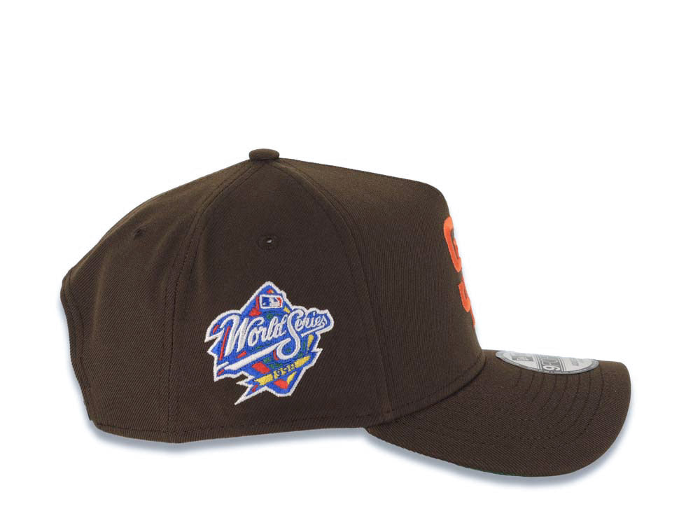 San Diego Padres New Era MLB 9FORTY 940 Adjustable A-Frame Cap Hat Brown Crown/Visor Orange Logo 1998 World Series Side Patch Green UV