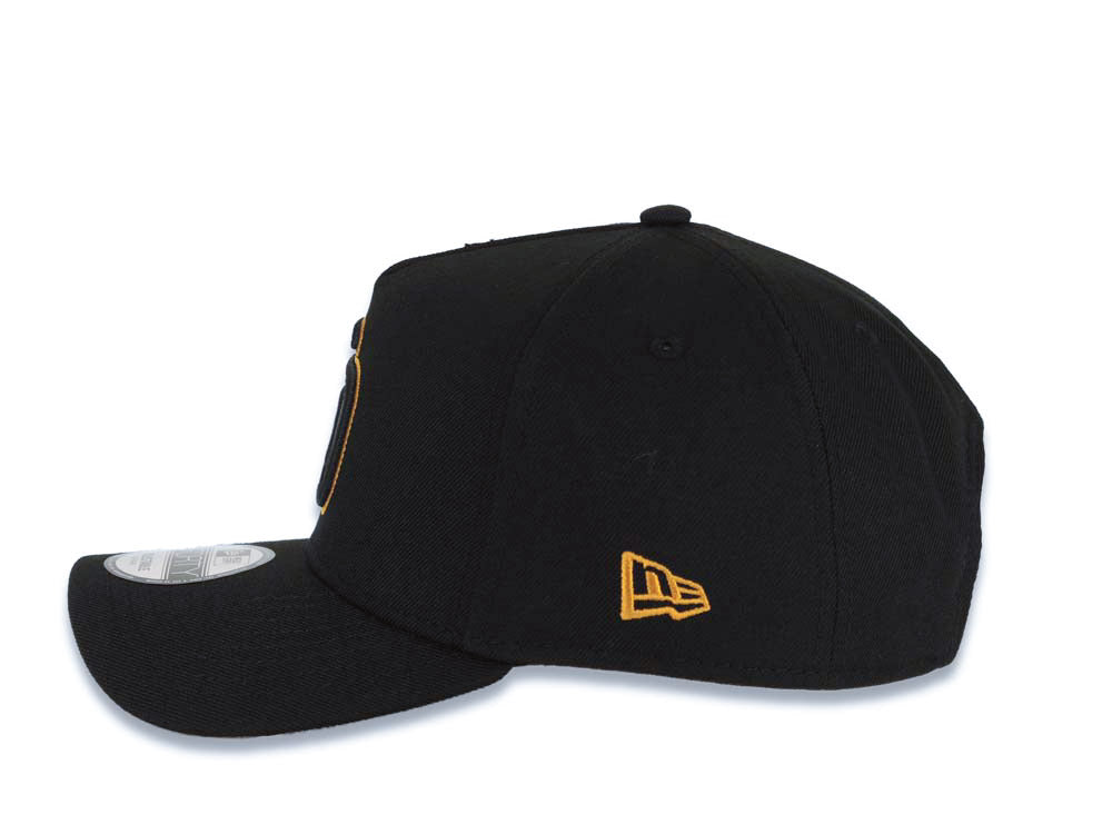 San Diego Padres New Era MLB 9FORTY 940 Adjustable A-Frame Cap Hat Black Crown/Visor Black/Tan Logo Petco Park Side Patch Tan UV