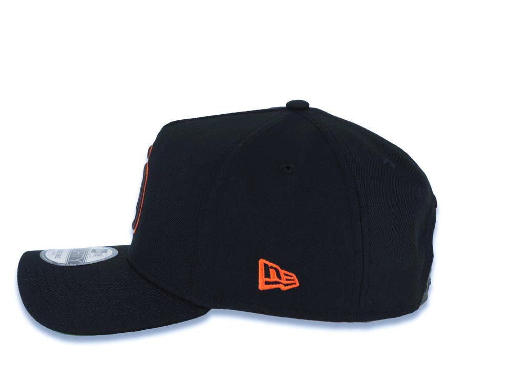 San Diego Padres New Era MLB 9FORTY 940 Adjustable A-Frame Cap Hat Black Crown/Visor Brown/Yellow/Orange Logo 40th Anniversary Side Patch Green UV