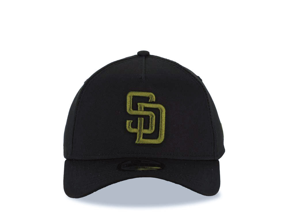 San Diego Padres New Era MLB 9FORTY 940 Adjustable A-Frame Cap Hat Black Crown/Visor Dark Green Logo