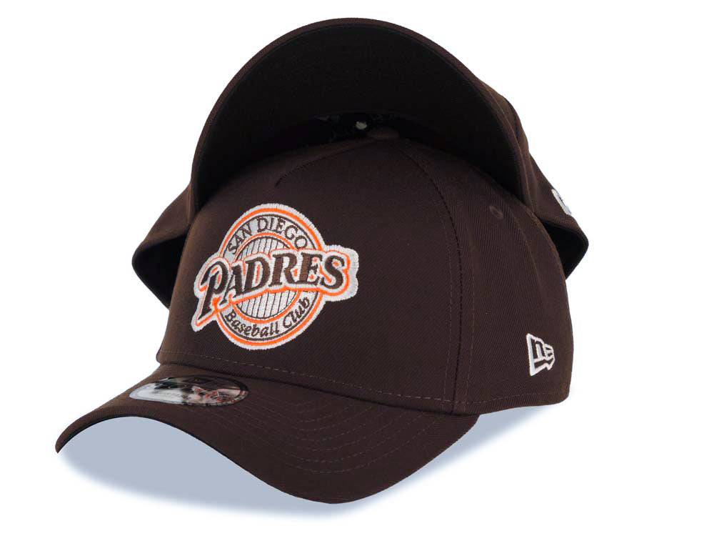 San Diego Padres New Era MLB 9FORTY 940 Adjustable A-Frame Cap Hat Dark Brown Crown/Visor Brown/Orange/White Baseball Club Logo Baseball Club