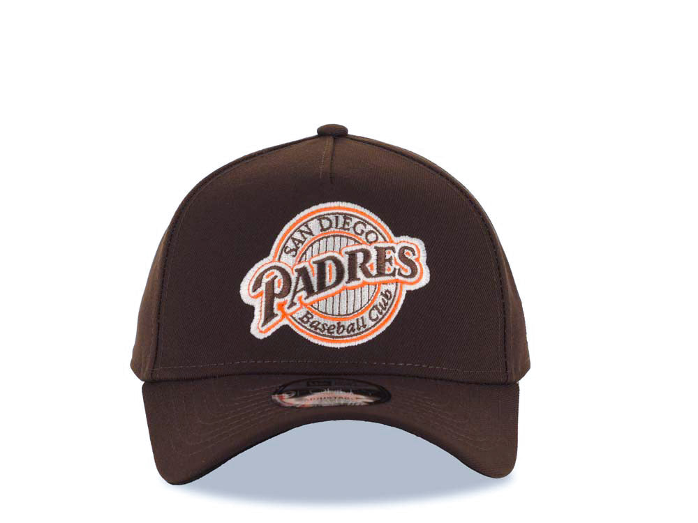 San Diego Padres New Era MLB 9FORTY 940 Adjustable A-Frame Cap Hat Dark Brown Crown/Visor Brown/Orange/White Baseball Club Logo Baseball Club