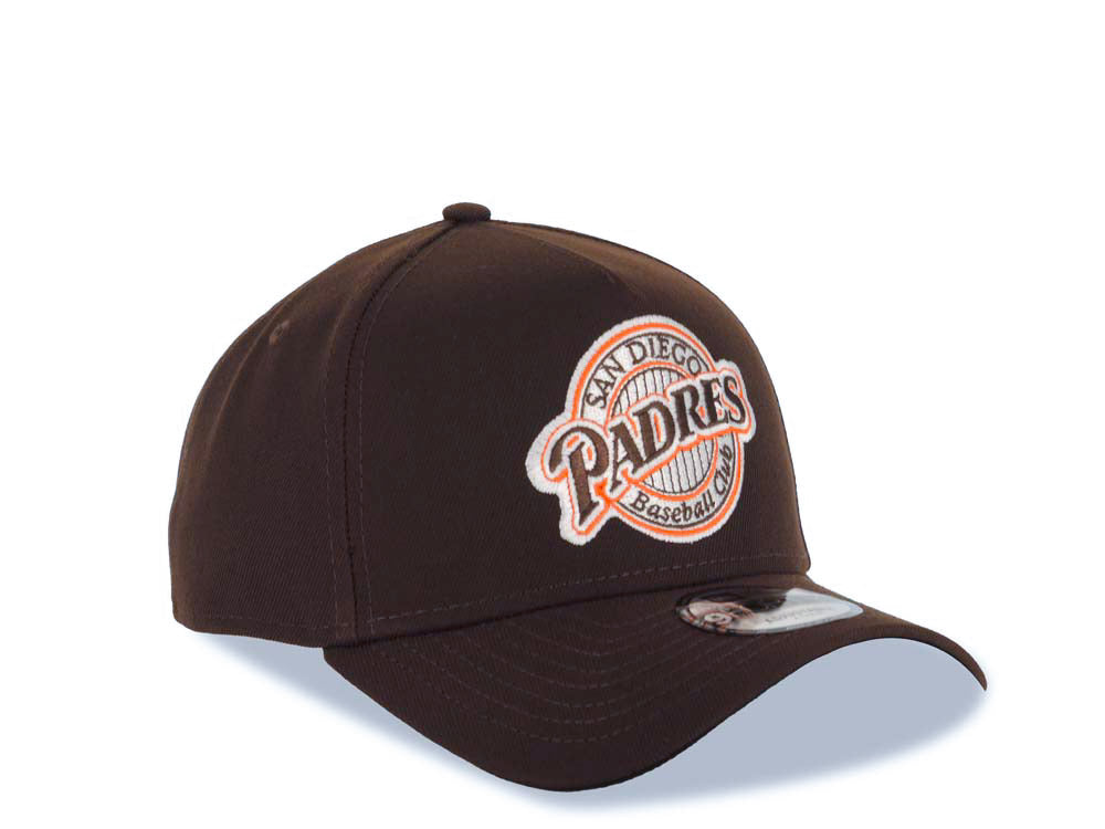 San Diego Padres New Era MLB 9FORTY 940 Adjustable A-Frame Cap Hat Dark Brown Crown/Visor Brown/Orange/White Baseball Club Logo Baseball Club