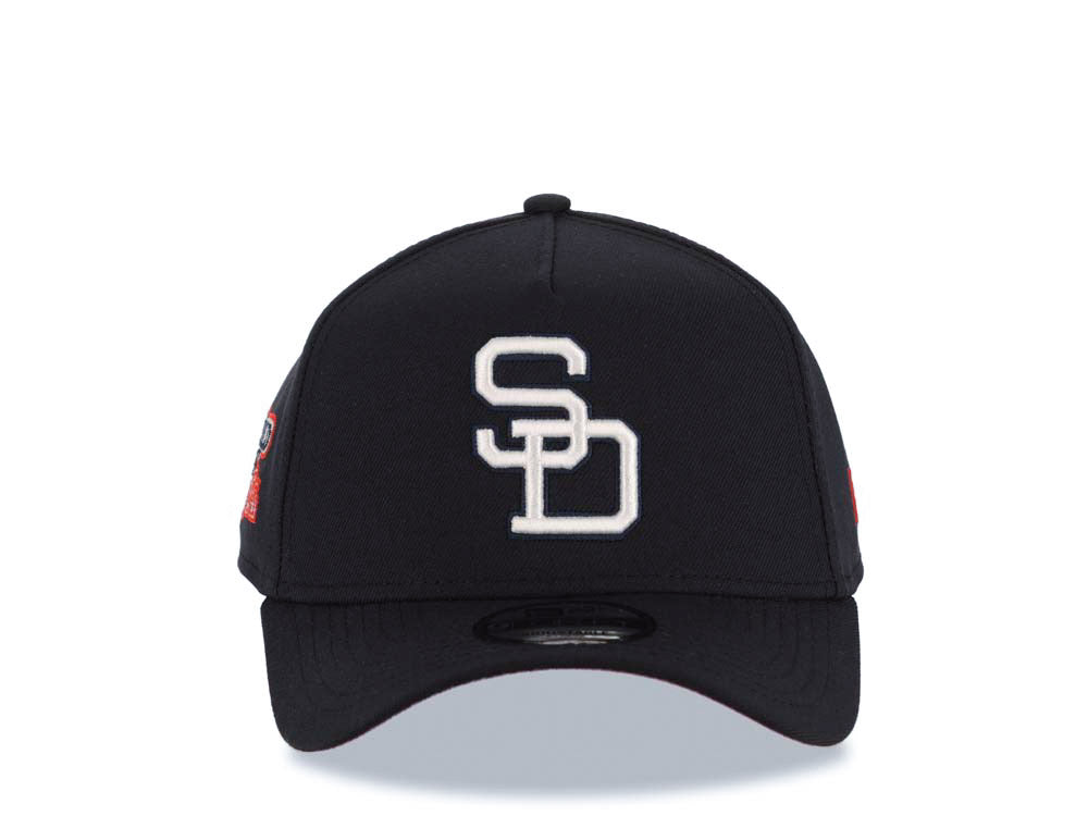 San Diego Padres New Era MLB 9FORTY 940 Adjustable A-Frame Cap Hat Navy Blue Crown/Visor White Cooperstown Logo 1984 World Series Side Patch Red UV