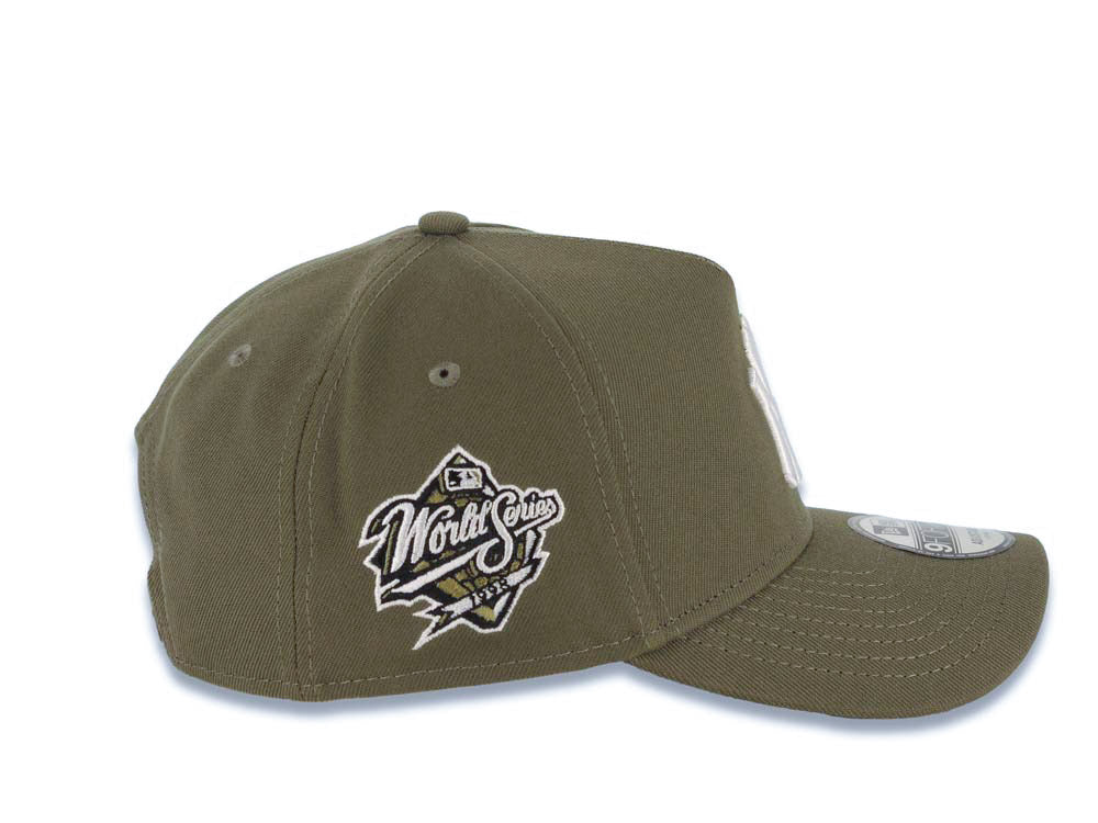 New York Yankees New Era MLB 9FORTY 940 Adjustable A-Frame Cap Hat Olive Green Crown/Visor White Logo 1998 World Series Side Patch
