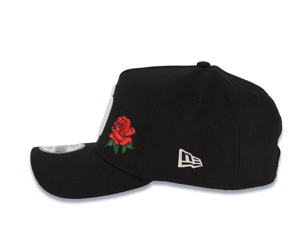 San Diego Padres New Era MLB 9FORTY 940 Adjustable A-Frame Cap Hat Black Crown/Visor White Logo With Rose 40th Anniversary Side Patch Red UV