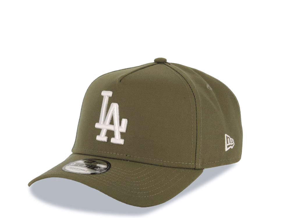 Los Angeles Dodgers New Era MLB 9FORTY 940 Adjustable A-Frame Cap Hat Olive Green Crown/Visor White Logo 40th Anniversary Side Patch Gray UV