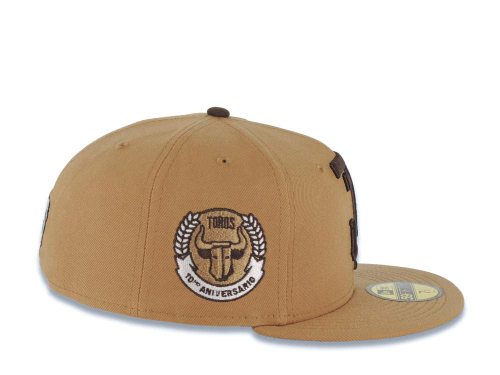 Tijuana Toros New Era LMB 59FIFTY 5950 Fitted Cap Hat Wheat Crown/Visor Brown Logo 10th Anniversary Brown UV