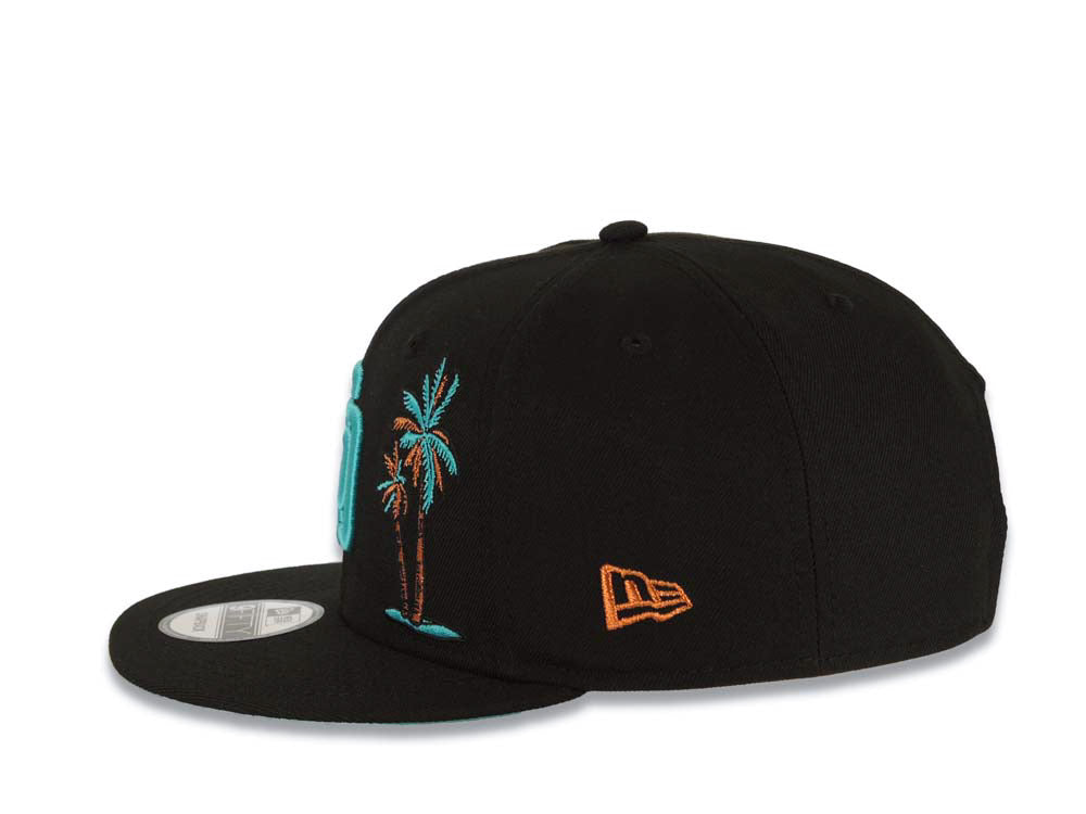 San Diego Padres New Era MLB 9FIFTY 950 Snapback Cap Hat Black Crown/Visor Teal/Metallic Brown Logo With Palm Trees 40th Anniversary Side Patch Teal UV